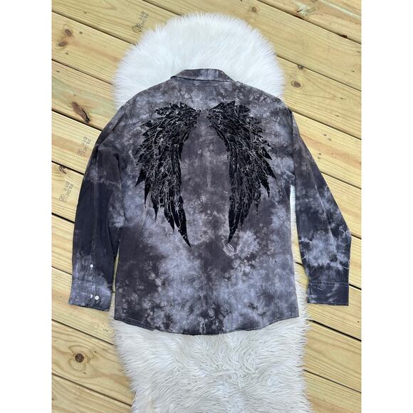 Vintage Y2K Black Winged Grunge Route 66 Button Shirt - Picture 1 of 7